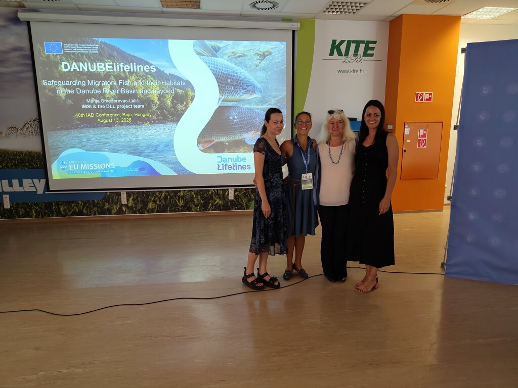 ANUBElifelines team members at the IAD Conference 2026 in Baja, Hungary, following a presentation on migratory fish and river habitats.